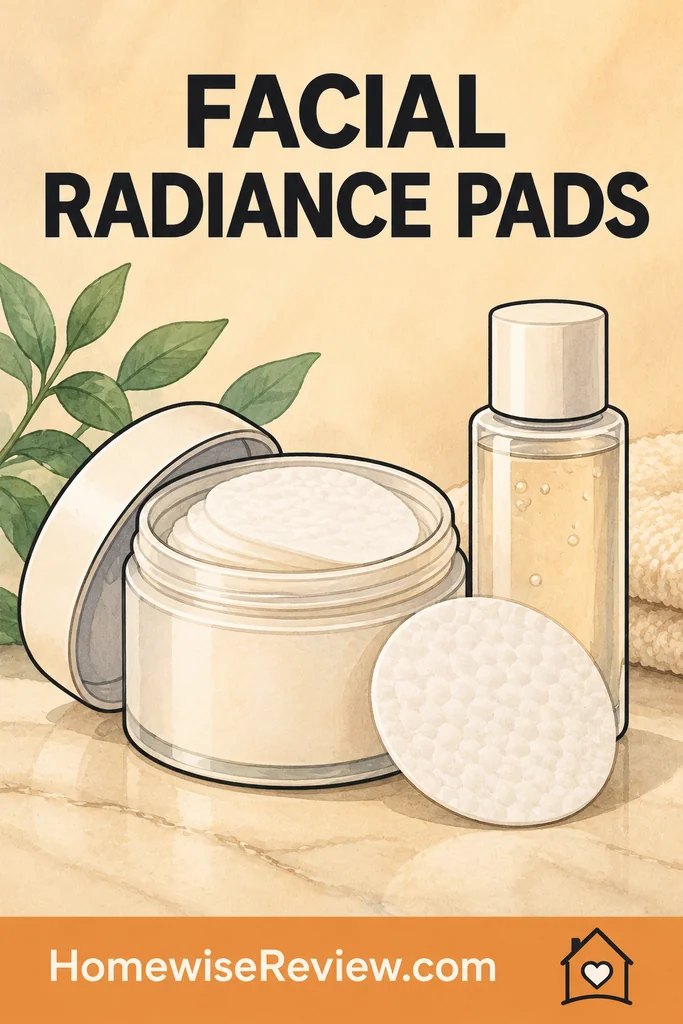 Illustration of facial exfoliating pads, a jar and a cosmetic bottle